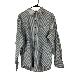 Van Heusen Traveler Mens Large 16 16.5 Gray Blue Long Sleeve Button Up Shirt